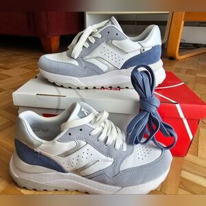 Stylish White and Blue Sneakers